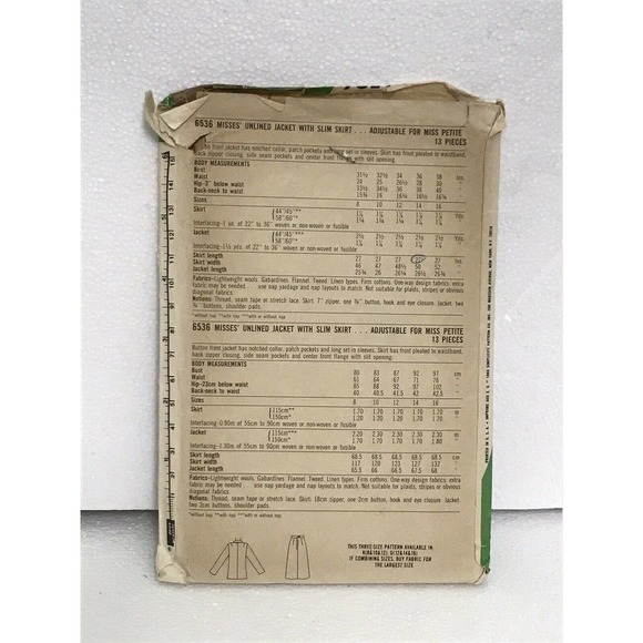 Simplicity 6536 ESP Extra Sure Pattern Misses Unlined Jacket Slim Skirt Sewing - Picture 4 of 8